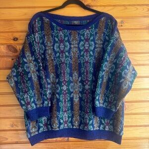 Vintage Union-Made USA Jewel Tone Jacquard Sweater 2X | ILGWU Oversized Retro
